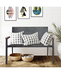 Outdoor Patio Rattan Wicker Bench Loveseat Chair Armrest Garden Deck