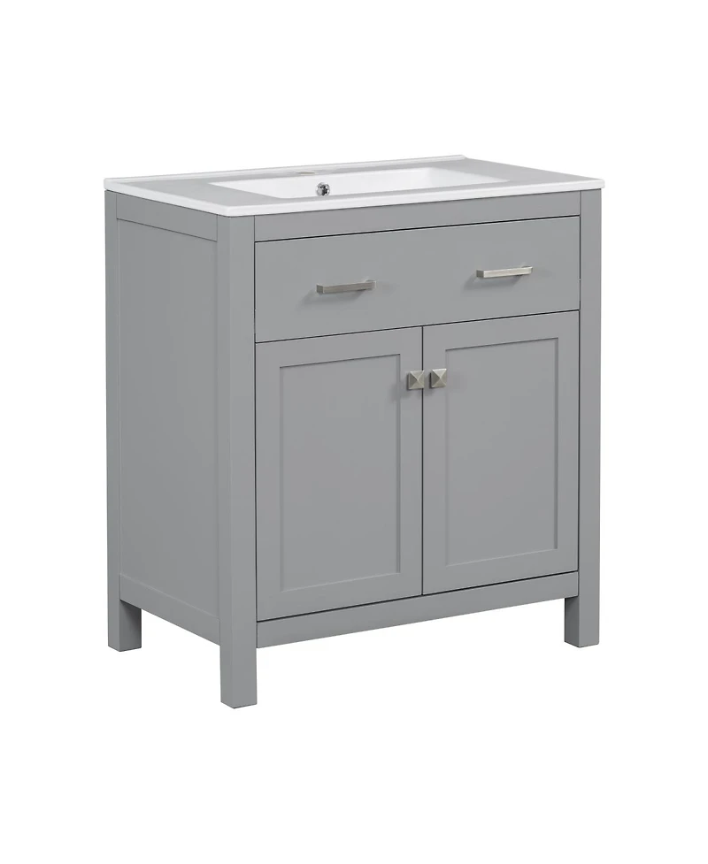 Sillysis 30" Bathroom Vanity with Ceramic Sink, Soft Close Doors & Adjustable Shelf, Modern Storage Cabinet for Small Spaces