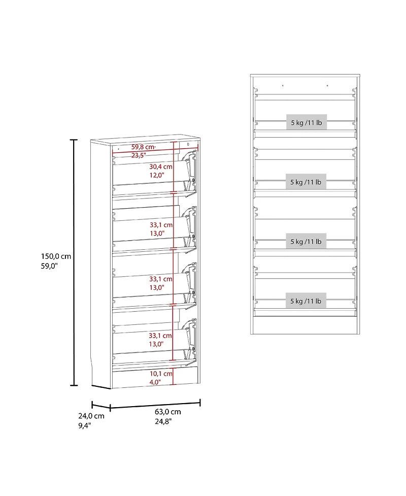 Fm Furniture Inola Vertical Shoe Cabinet with Doors for Home Organization,