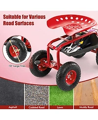 Garden Cart Rolling Work Seat w/ Tool Tray Basket