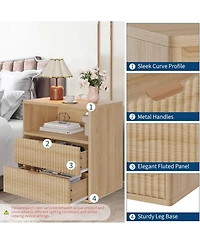 gaomon 23" Wooden Fluted Nightstand with Charging Station and 2 Drawers