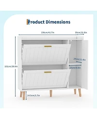 gaomon White Wooden Shoe Cabinet with Mirror 2 Flip Drawers and Side Storage Cabinet Freestanding Modern Shoe Storage with Adjustable shelves