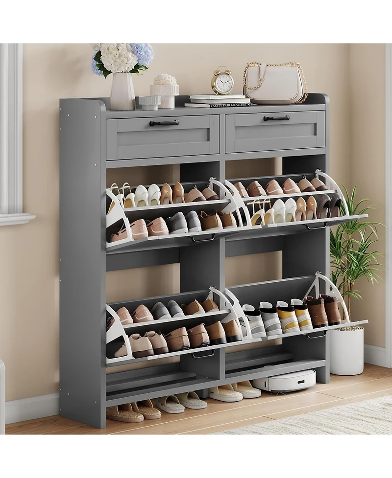gaomon Shoe Cabinet with 4 Flip Drawers and 2 Top Drawers High-Gloss Painted Wood Shoe Organizer with Adjustable Shelves