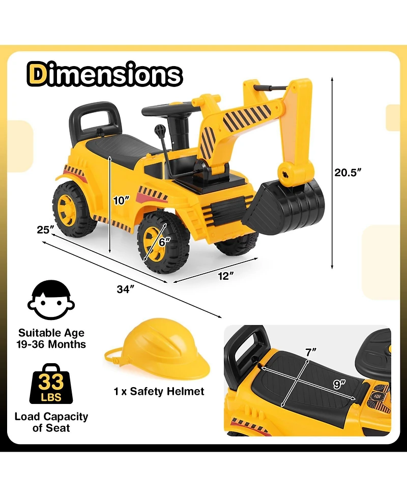 Slickblue Toddler Ride-On Excavator with Adjustable Digging Shovel