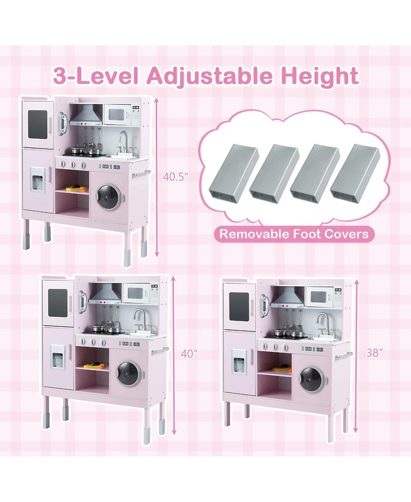 Mecale Pretend Play Kitchen Toy with Range Hood, Ice Maker & Telephone