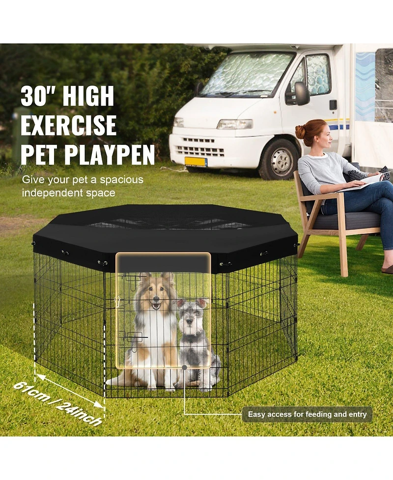 Cozito 8-Panel 30" Foldable Metal Dog Playpen with Door and Top Cover for Indoor Outdoor Use