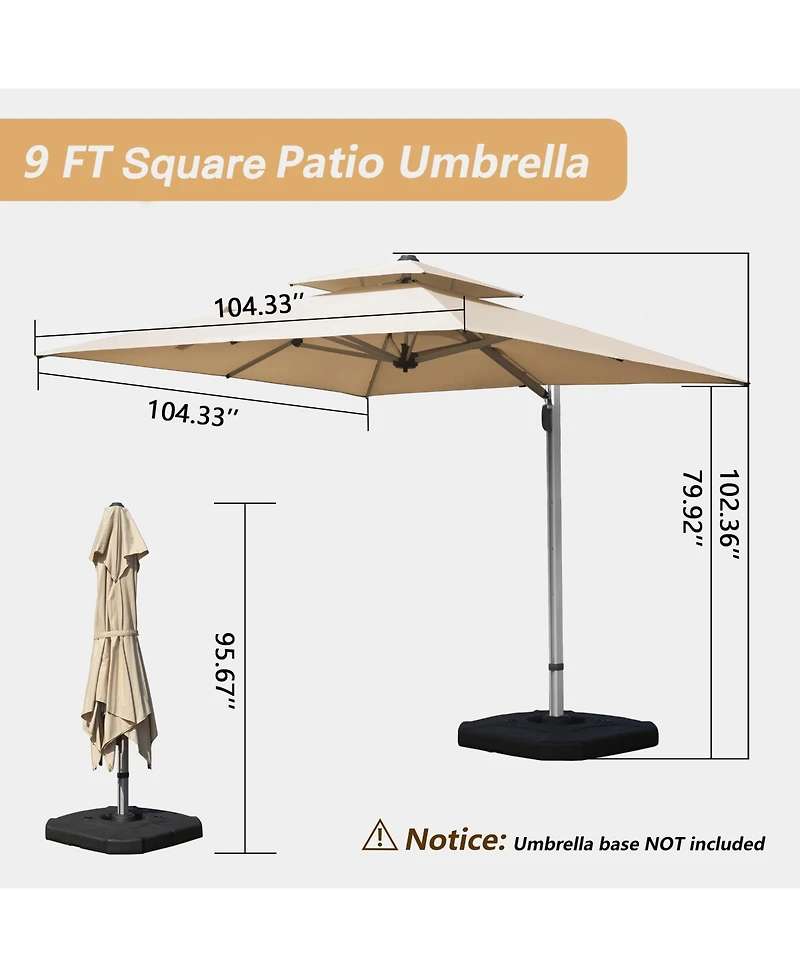 Mondawe 9 Feet Cantilever Tilt Patio Umbrella with Center Pole Base Not Included
