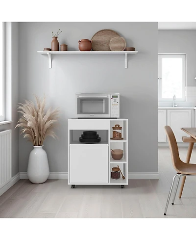 Fm Furniture Zombia Space-Saving Microwave Cart Cabinet,Storage, Microwave Stand, and Rolling Wheels, White