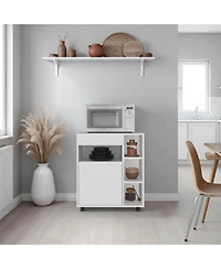 Fm Furniture Zombia Space-Saving Microwave Cart Cabinet,Storage, Microwave Stand, and Rolling Wheels, White