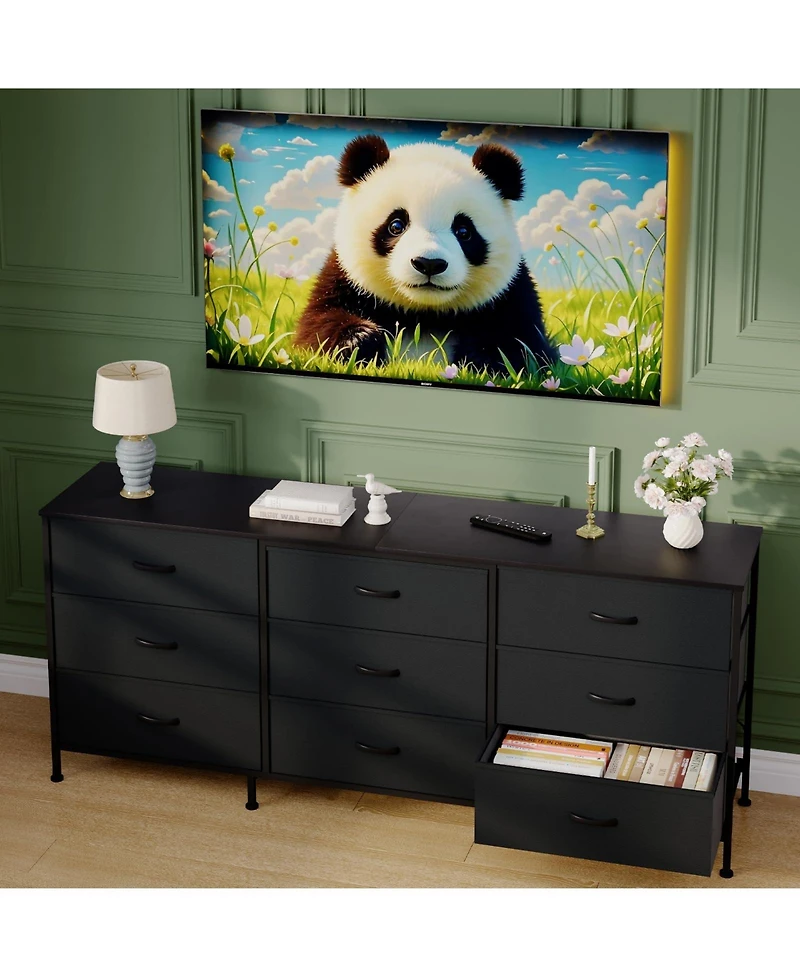 gaomon 63" Wooden Dresser Tv Stand with 9 Fabric Drawers for Large TVs