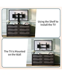 gaomon Tv Stand with Mount, 47.2" Modern Entertainment Center 6-Drawer Rattan Dresser for 32-85 Inch TVs