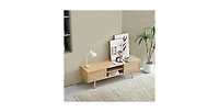 gaomon 55.12" Rattan Tv Cabinet, Double Sliding Doors for Storage, Adjustable Shelf, Solid Wood Legs,Tv Console for Living Room