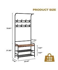 gaomon Hall Tree with Entryway Bench with Coat Rack Shoe Rack Bench, 3 in 1 Hall Tree with Bench and Shoe Storage, 3-Tier Storage Shelf and 8 Hooks
