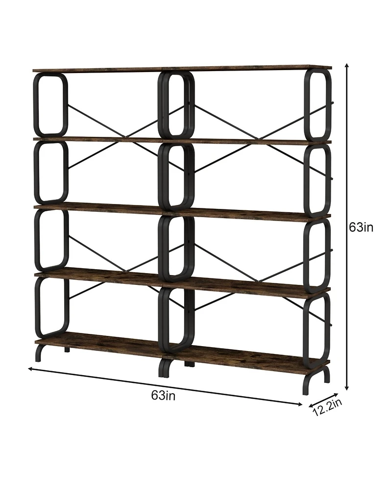 Rainsken 5 Tier Large Book Shelf, Storage Organizer for Books, Rustic Industrial Open Bookcase, for Living Room, Bedroom, Home Office