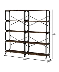 Rainsken 5 Tier Large Book Shelf, Storage Organizer for Books, Rustic Industrial Open Bookcase, for Living Room, Bedroom, Home Office