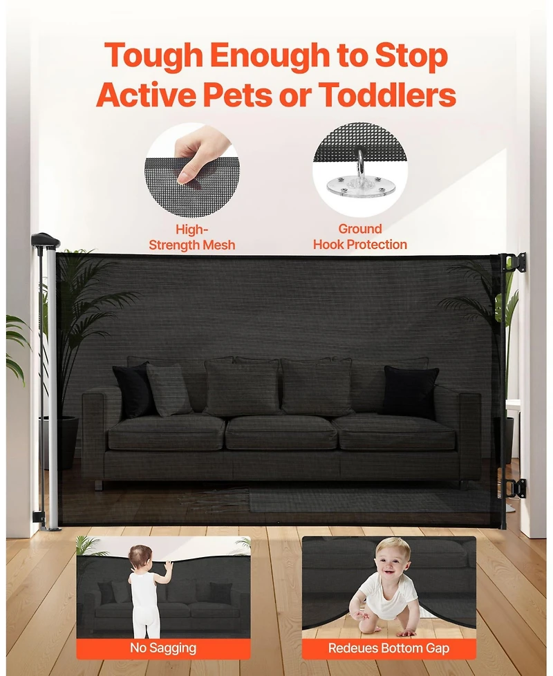 Cozito Retractable Mesh Safety Gate 57" Wide x 38.5" Tall with Security Lock for Stairs and Hallways