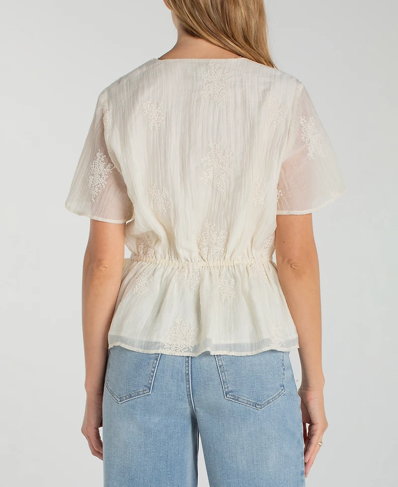 Liverpool Los Angeles Petite Wrap Front V-Neck Woven Top