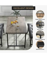 gaomon Dining Table Set for 4, Space Saving Kitchen Table with 2 Upholstered Benches, 3-Piece Industrial Dining Room Table Set