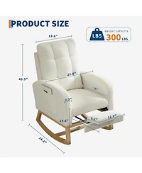 gaomon Teddy Nursery Rocking Chair with Footrest and Wood Legs