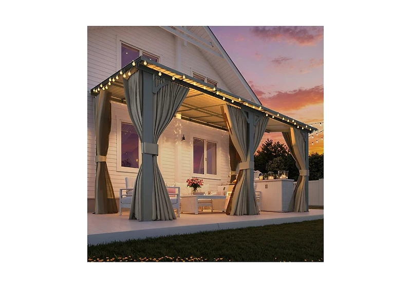 Aecojoy 14'x8' Wall Gazebo with Curtains and Mosquito Netting
