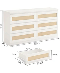 gaomon Rattan Dresser for Bedroom, Modern 6 Drawer Double Wide Wood Chest of Drawers Living Room, Hallway