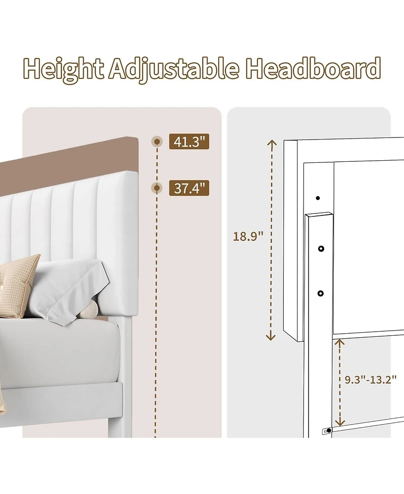 gaomon King Bed Frame, Velvet Upholstered Platform with Adjustable Vertical Channel Tufted Headboard, No Box Spring Needed, Easy Assembly