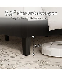 gaomon Bed Frame, Velvet Upholstered Platform with Adjustable Vertical Channel Tufted Headboard, No Box Spring Needed