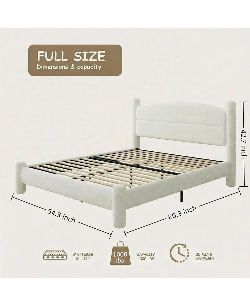 gaomon Cloud Bed Frame, Boucle Upholstered Platform Bed with Soft Round Headboard & Cylindrical Legs