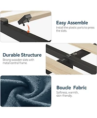 gaomon Full Bed Frame with Storage Headboard, Kids 2 Drawers, Boucle Upholstered Platform Bookcase, No Box Spring Needed