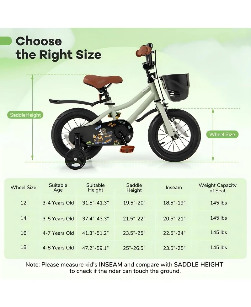 Hongge 12 Inch Kids Bike Adjustable with Training Wheels for 3-4 Years Old