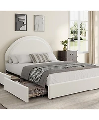 gaomon Full Bed Frame Storage Drawers Upholstered Boucle Platform Round Headboard Heavy Duty Noise-Free No Box Spring White
