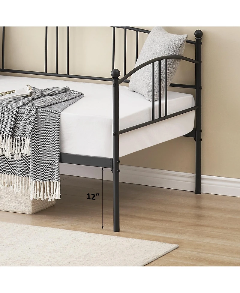 gaomon Daybed with Trundle Twin Arched Headboard Metal Day Bed Steel Slat Support SofaBed for Bedroom Living Room