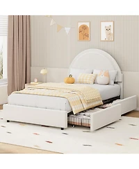 gaomon Size Bed Frame with Storage Drawers, Upholstered Boucle Platform Bed with Round Headboard, Heavy Duty & Noise Free
