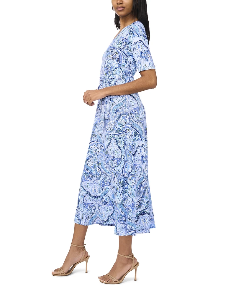 Msk Petite Printed V-Neck Short-Sleeve Midi Dress