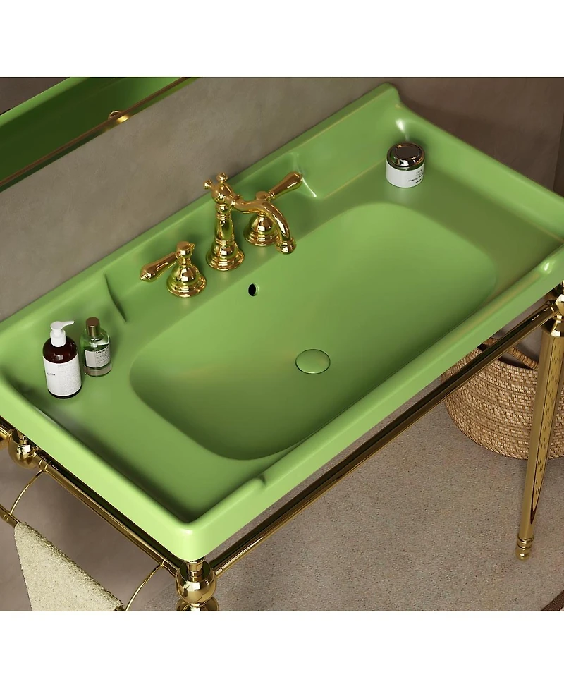 Sillysis 36" Bathroom Console Sink with Green Ceramic Vanity, Wall Mounted Basin & Stainless Steel Legs, Towel Bar Included