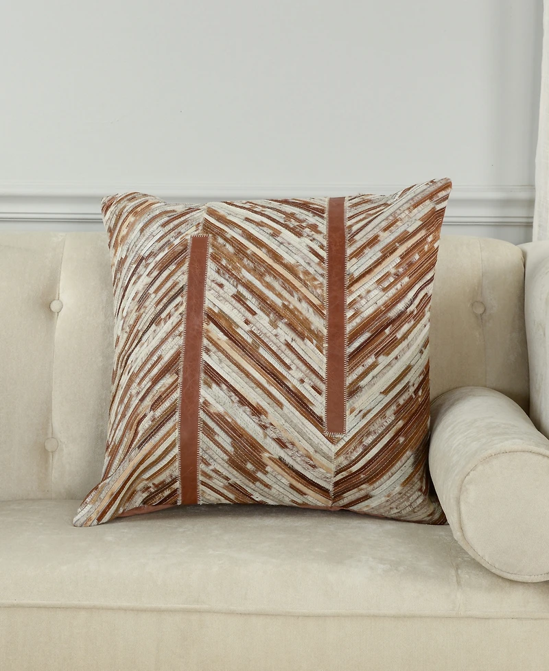 Rizzy Home Sandra Leather Cotton Decorative Pillow, 22" x 22"