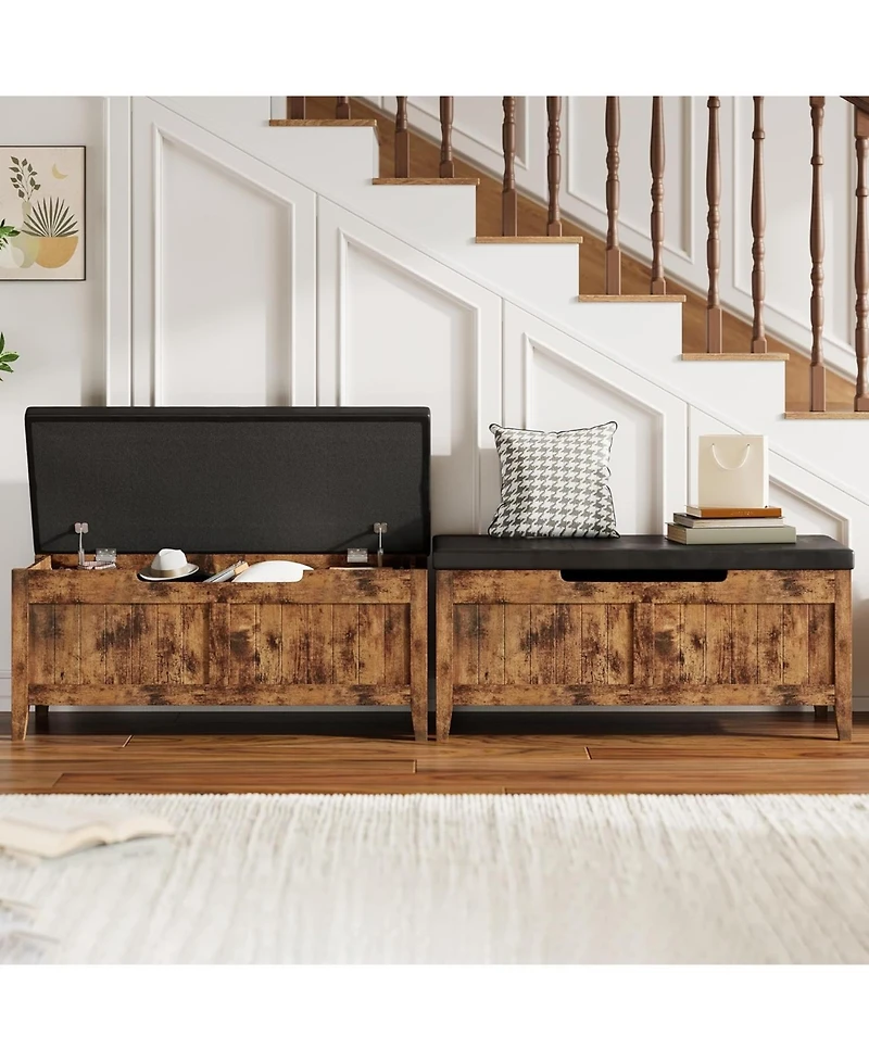 Gaomon Storage Bench with Cushion, Wooden Chest Storage Box with 2 Safety Hinges