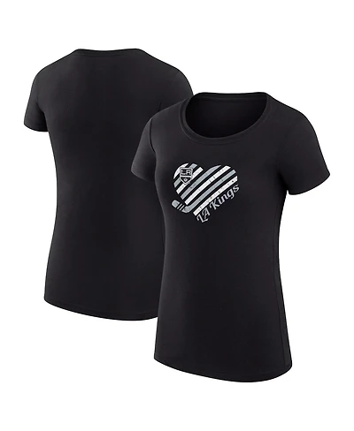 G-iii 4Her by Carl Banks Women's Black Los Angeles Kings Super-Slim Fit Lightweight Heart T-Shirt