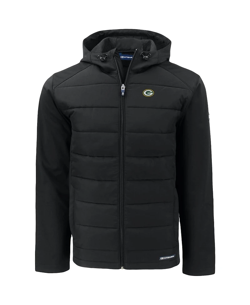 Cutter & Buck Men's Black Green Bay Packers Evoke PrimaLoft Hybrid Eco Softshell Full-Zip Hooded Jacket