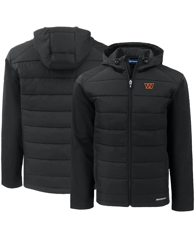 Cutter & Buck Men's Black Washington Commanders Evoke PrimaLoft Hybrid Eco Softshell Full-Zip Hooded Jacket