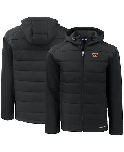 Cutter & Buck Men's Black Washington Commanders Evoke PrimaLoft Hybrid Eco Softshell Full-Zip Hooded Jacket