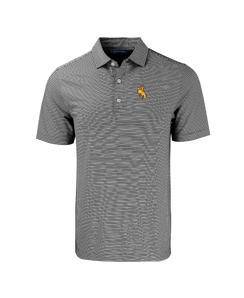 Cutter & Buck Men's Black/White Wyoming Cowboys Forge Eco Double Stripe Stretch Polo Shirt