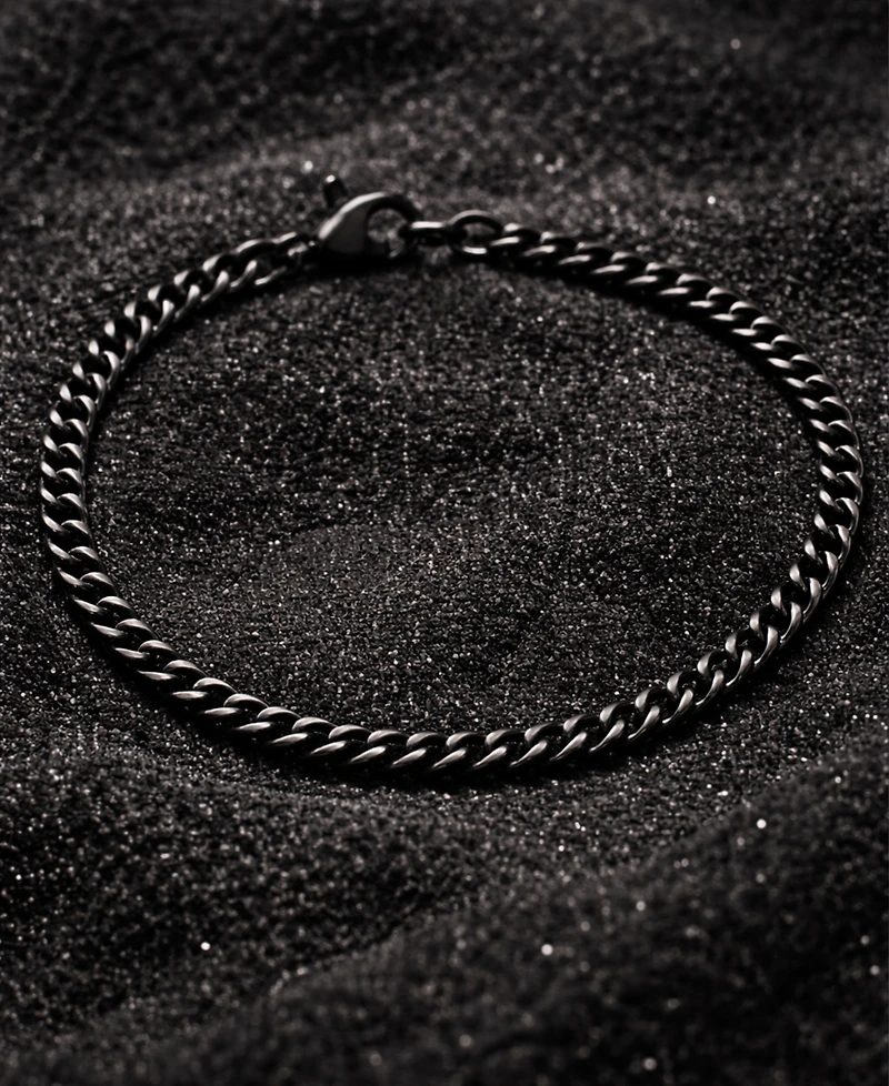 Rhona Sutton Men's Black Plated 316L Stainless Steel Curb Chain Bracelet