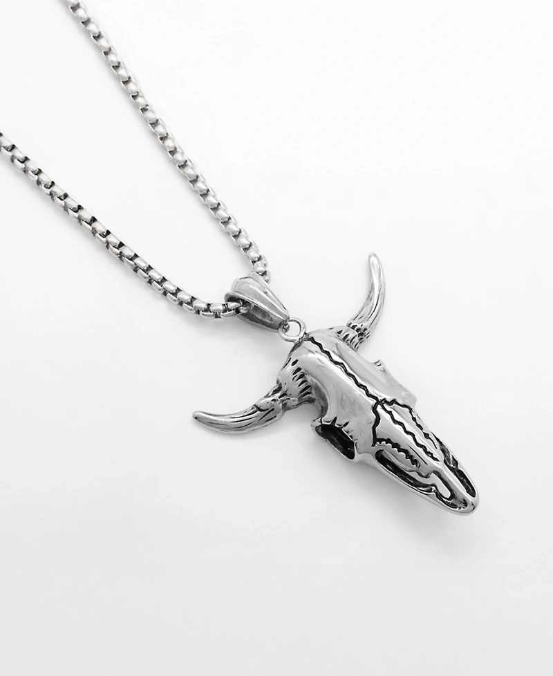 Rhona Sutton Men's Stainless Steel Bull Skull Pendant Necklace