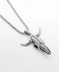 Rhona Sutton Men's Stainless Steel Bull Skull Pendant Necklace
