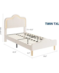 Gaomon Twin Xl Size Upholstered Led Bed Frame with Adjustable Headboard and Footboard, Velvet Princess Platform Bedframe for Kids/Girls, assembly