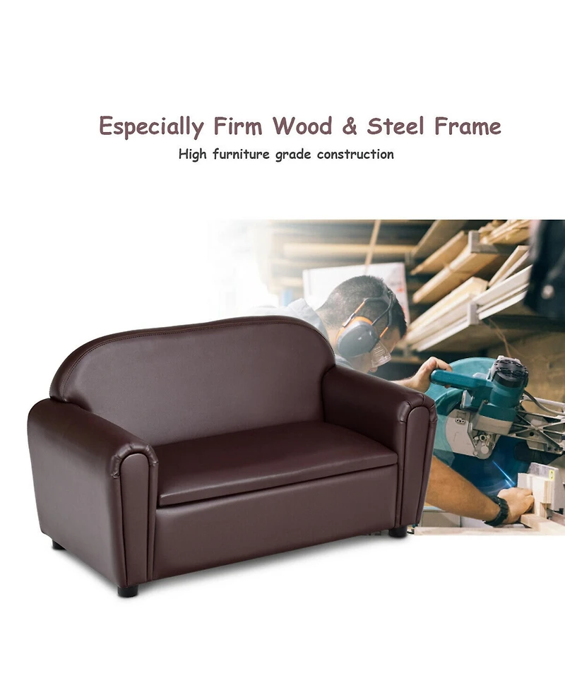 Gymax Kids Sofa Armrest Chair Lounge Couch Wood Construction Storage Box Living Room