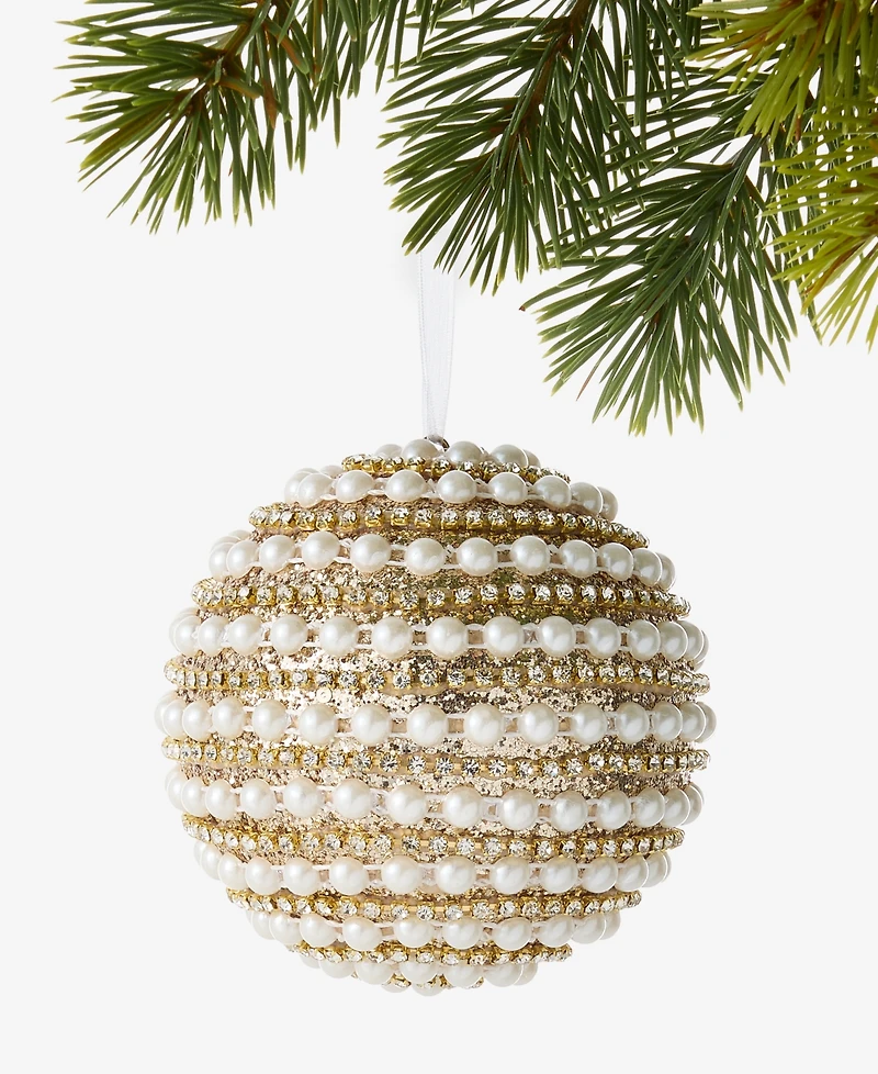 Holiday Lane Gilded Glamour Pearl Stripe Ball Ornament, Macy's Exclusive