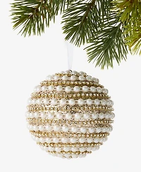 Holiday Lane Gilded Glamour Pearl Stripe Ball Ornament, Macy's Exclusive