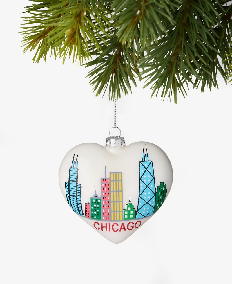 Holiday Lane Chicago Skyline Glass Heart Ornament, Macy's Exclusive